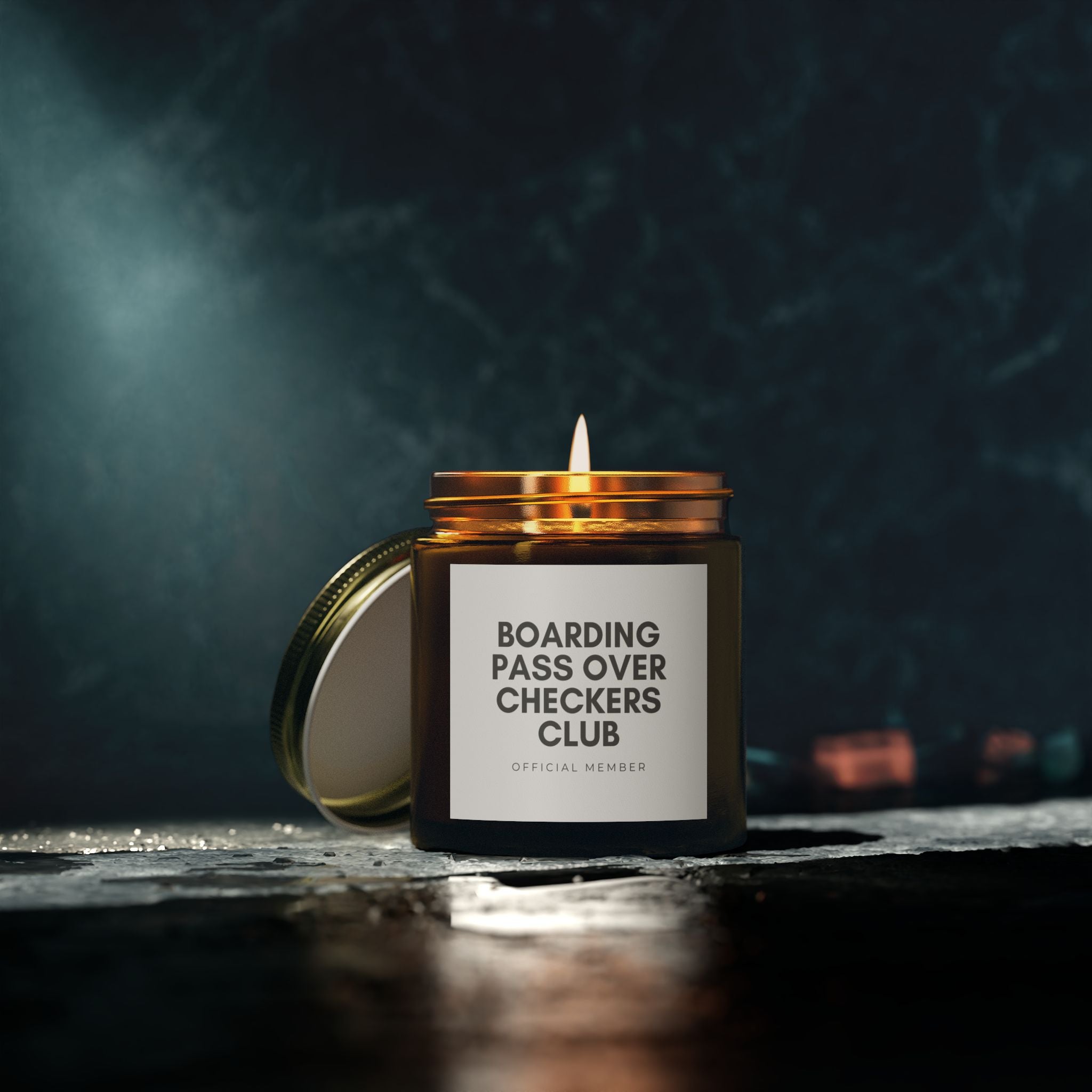 Boarding Pass Overcheckers Club Scented Candle | Cozy Home Decor, Aromatherapy Gift, Relaxation Candle, Self-Care Essential, Funny Gift Idea